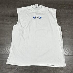 Vintage Nike Team Sleeveless T-Shirt‎ White Blue Swoosh Logo Men's XL